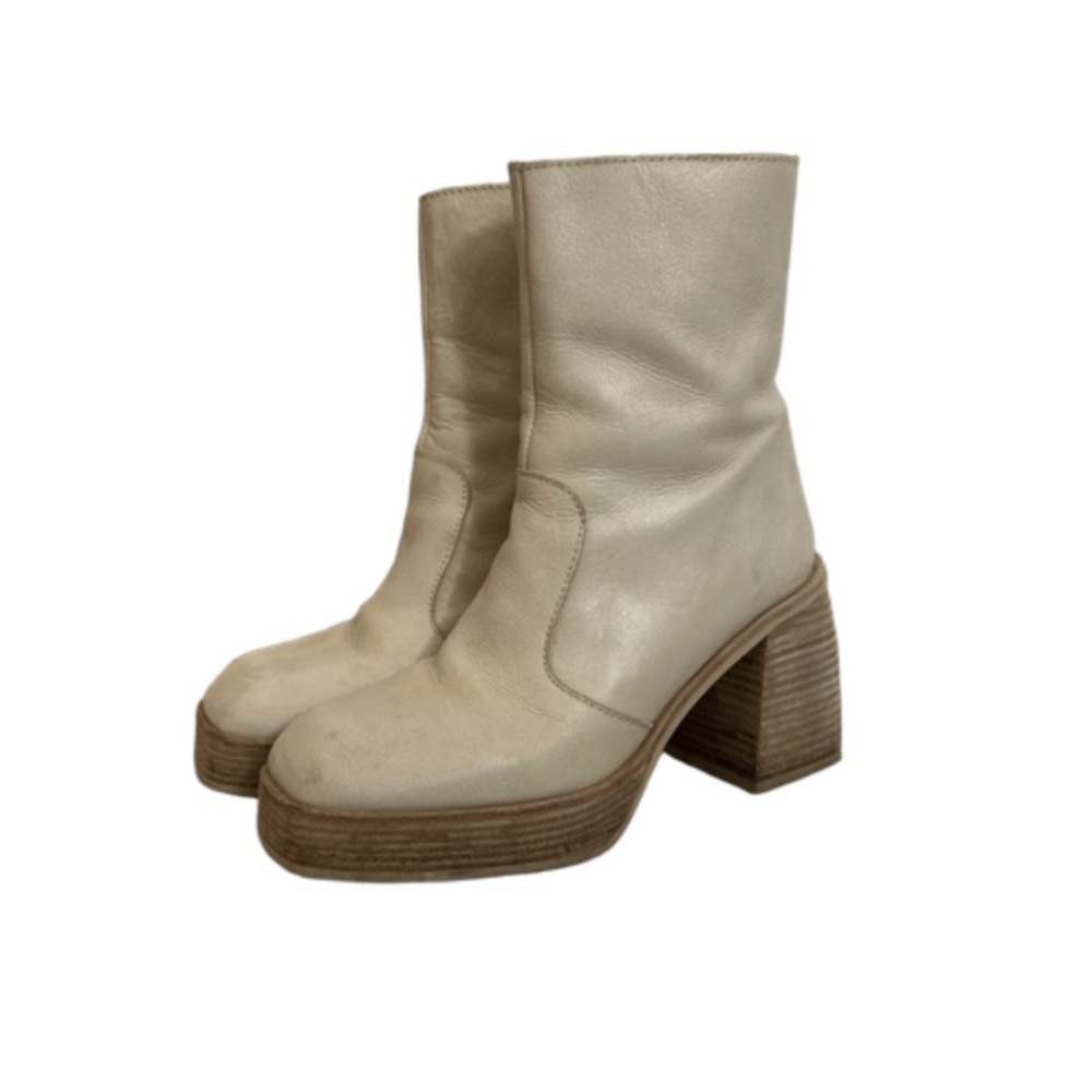 Free People Cream Block Heel Ankle Boots, Size 8